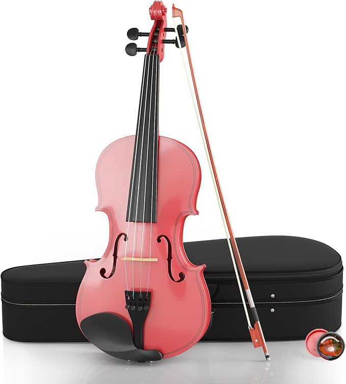 1/8 Violin Kit, Beginner Violin for Kids, Students, Complete Kids Violins Set with Case, Bow, Rosin, Ideal for Kids Violins Beginner Ages 4-5, Pink