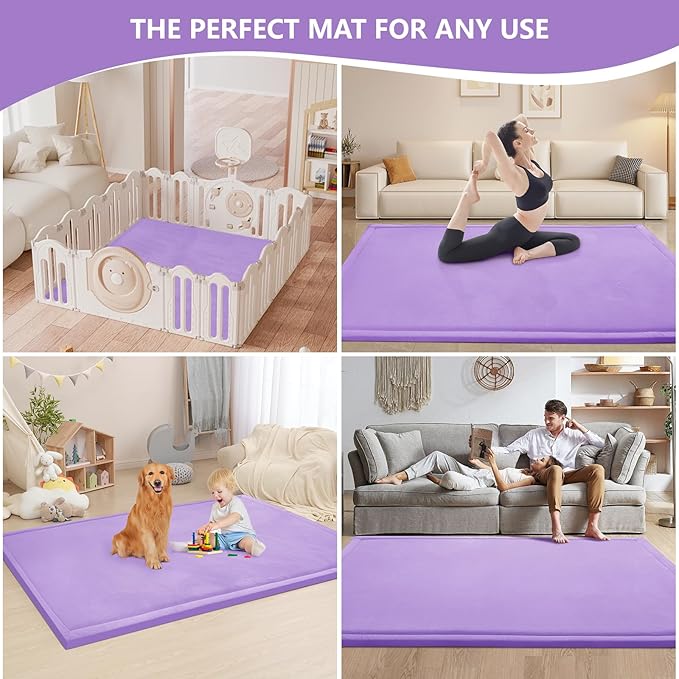 Baby Play Mat for Floor,1.3" Thick Memory Foam Tummy Time Mat for Toddlers,Infants,Kids,Water-Repellent Soft Nursery Rug,Extra Large Non Slip for Crawling&Yoga,Tatami Style for Living Room(Lavender)