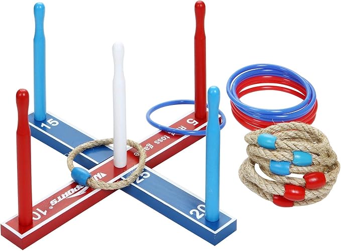 Premium Wooden Ring Toss Game Set - Win SPORTS Throwing Game Indoor Outdoor Games for Kids & Adults,Includes Wood Base,Fun Family or Friends Game