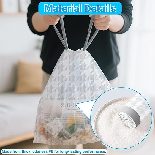 OKKEAI 3 Gallon Small Bathroom Trash Bags White Drawstring Garbage Bags – 90 Count Tear-Free, Heavy Duty Printed Liners, Leak-Proof White Trash Bag for Kitchen, Office, Multipurpose Use