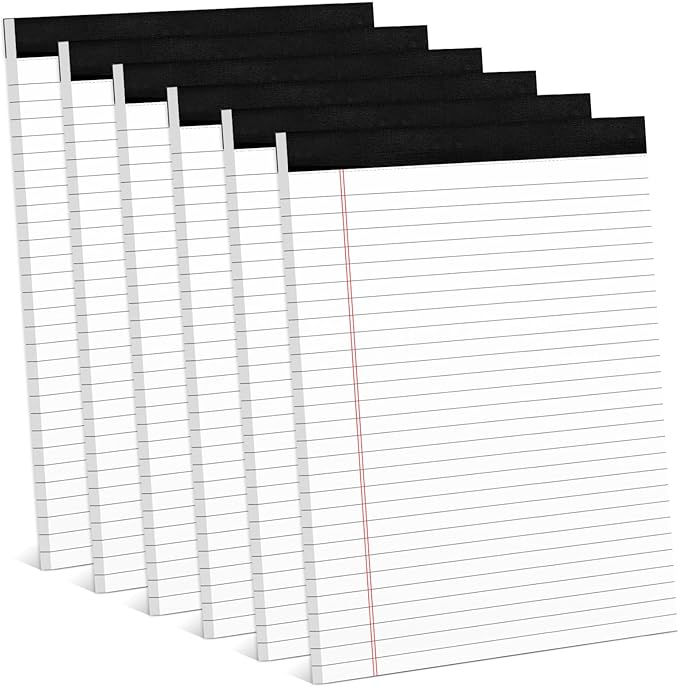 6 Pack 8.5 x 11 Legal Pads for Office Supplies Paper Pads 8.5 x 11 White Note Pads for Work Lined Writing Pads Notebook White Legal Pads Wide Ruled Notepads 30 Sheets Per Writing Pad Legal Note Pad