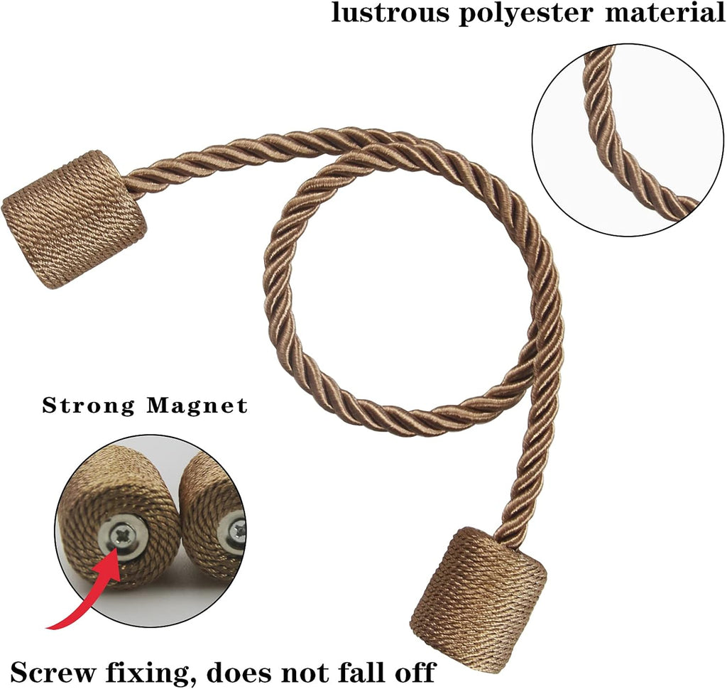 6 Pack Khaki Strong Magnetic Curtain Tiebacks Outdoor Elegant Decorative Tie Backs Modern Rope Tiebacks for Drapes Window Curtain Holdbacks for Draperies