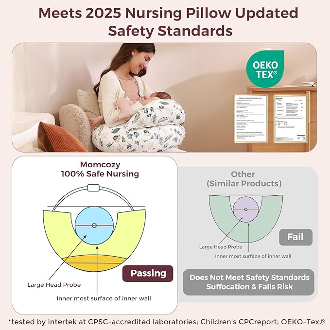 Momcozy Pioneering Safety Fence Nursing Pillow for Breastfeeding- Wider Feeding Pillows for More Support for Mom & Baby- Easier Nursing & Hand Free- Fit for All, Removable Cotton Cover