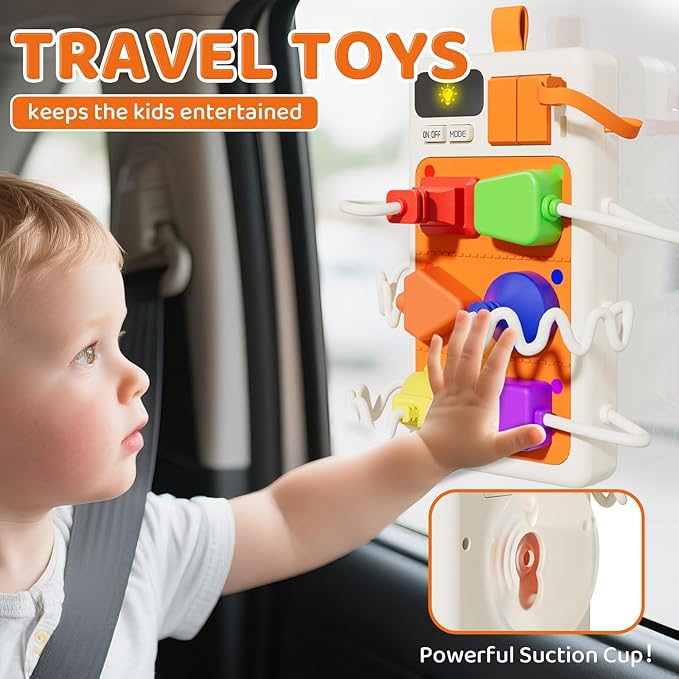 9 PCS Sensory Plug Outlet for Toddlers 2-3, Power Strip Montessori Toys for 18+ Months, Busy Board with Light & Sounds, Airplane Car Travel Toys Gift for Baby