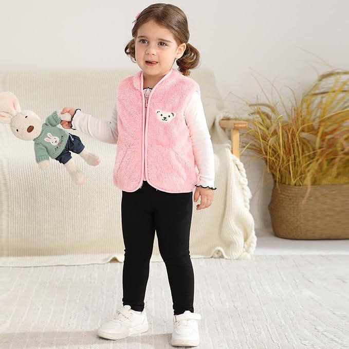 Baby Boys Girls Fleece Vest Zip Up Cute Bear Jackets Fuzzy Fall Winter Warm Clothes Newborn Outwear for Toddler Infant