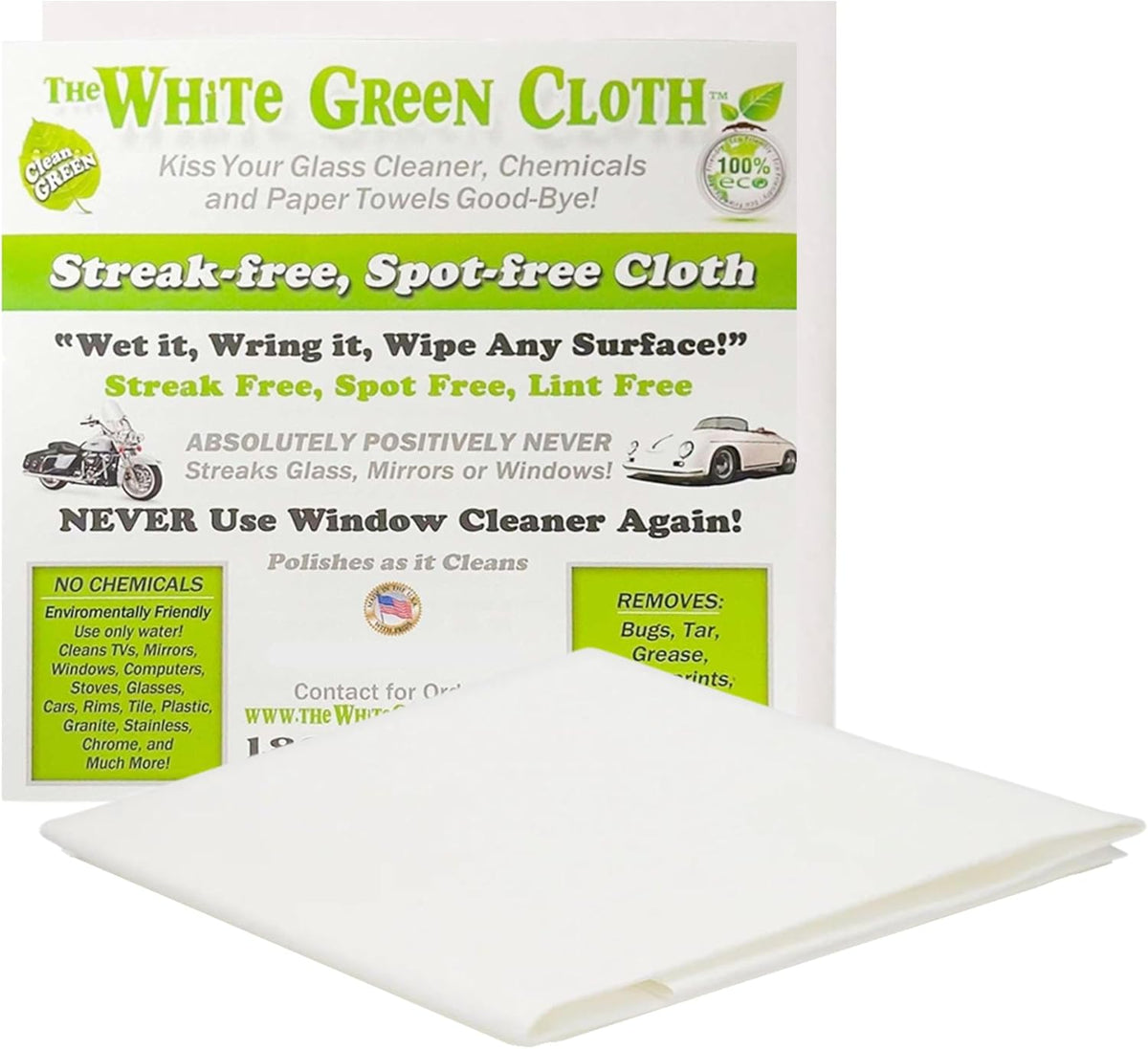 1-Pack Reusable Cleaning Cloth for Streak-Free Windows, Mirrors & All-Purpose Cleaning – Chemical-Free, Absorbent, Non-Abrasive, 16" x 16" White Cleaning Rag, Made in The USA