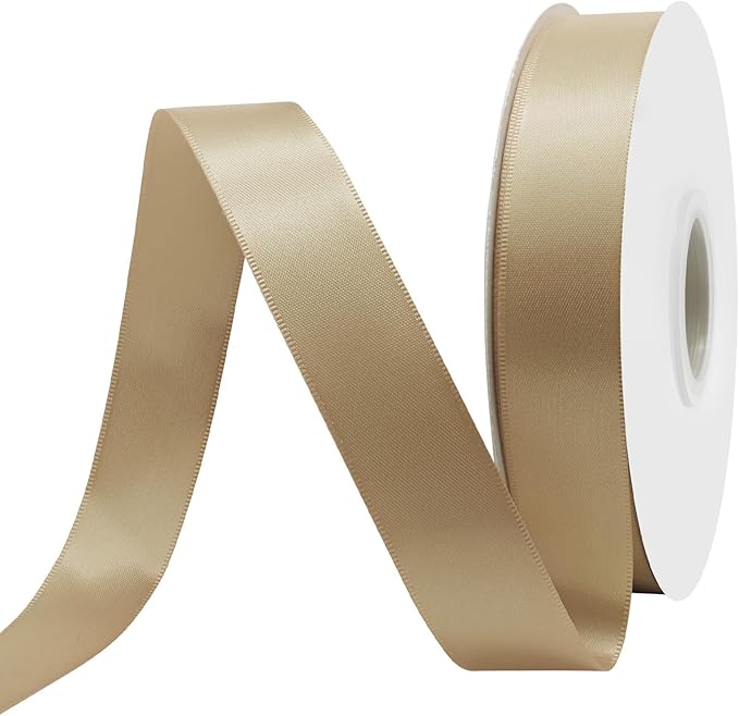 Tan Satin Ribbon 1 Inch X 50 Yards Solid Color Double Faced Ribbons Perfect for Crafts Wedding Decor Bow Making Arts Sewing and More