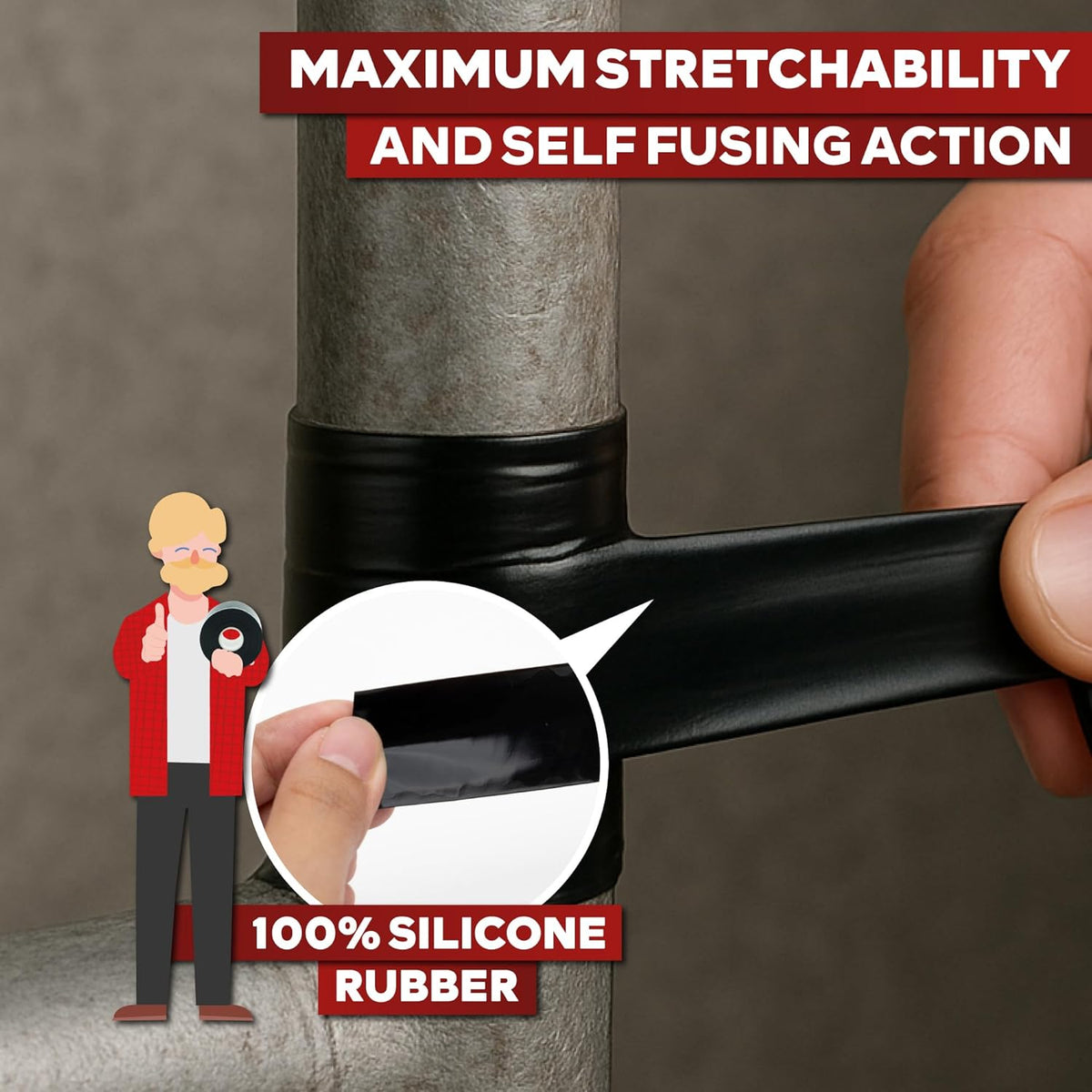 XFasten Self Fusing Silicone Tape Waterproof – 1" x 36 Feet Black, Self Amalgamating Tape, Silicone Rubber for Plumbing, Sealing Pipes, Hose Repair, Outdoor Coax and Electrical Cables – Weatherproof