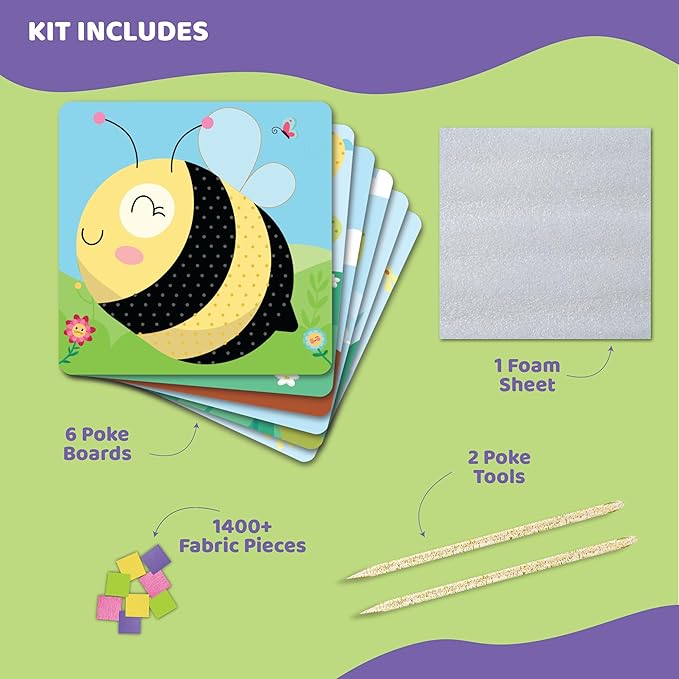 jackinthebox Poke Poke Art – Bugs Theme, Mess-Free Fabric Art and Craft, Flower Pressing Kits, Gift for Kids, Toys for Girls and Boys Ages 4 5 6 7 8