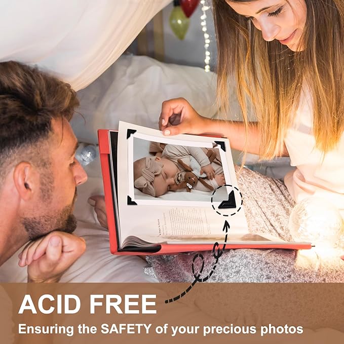 CHIALLCO Acid Free Photo Corners Self-Adhesive, 120 Pcs Premium Photo Corners for Scrapbooking, Black Photo Picture Mounting Corners for Photo Album, DIY Scrapbook Stickers, Memory Books, Diary
