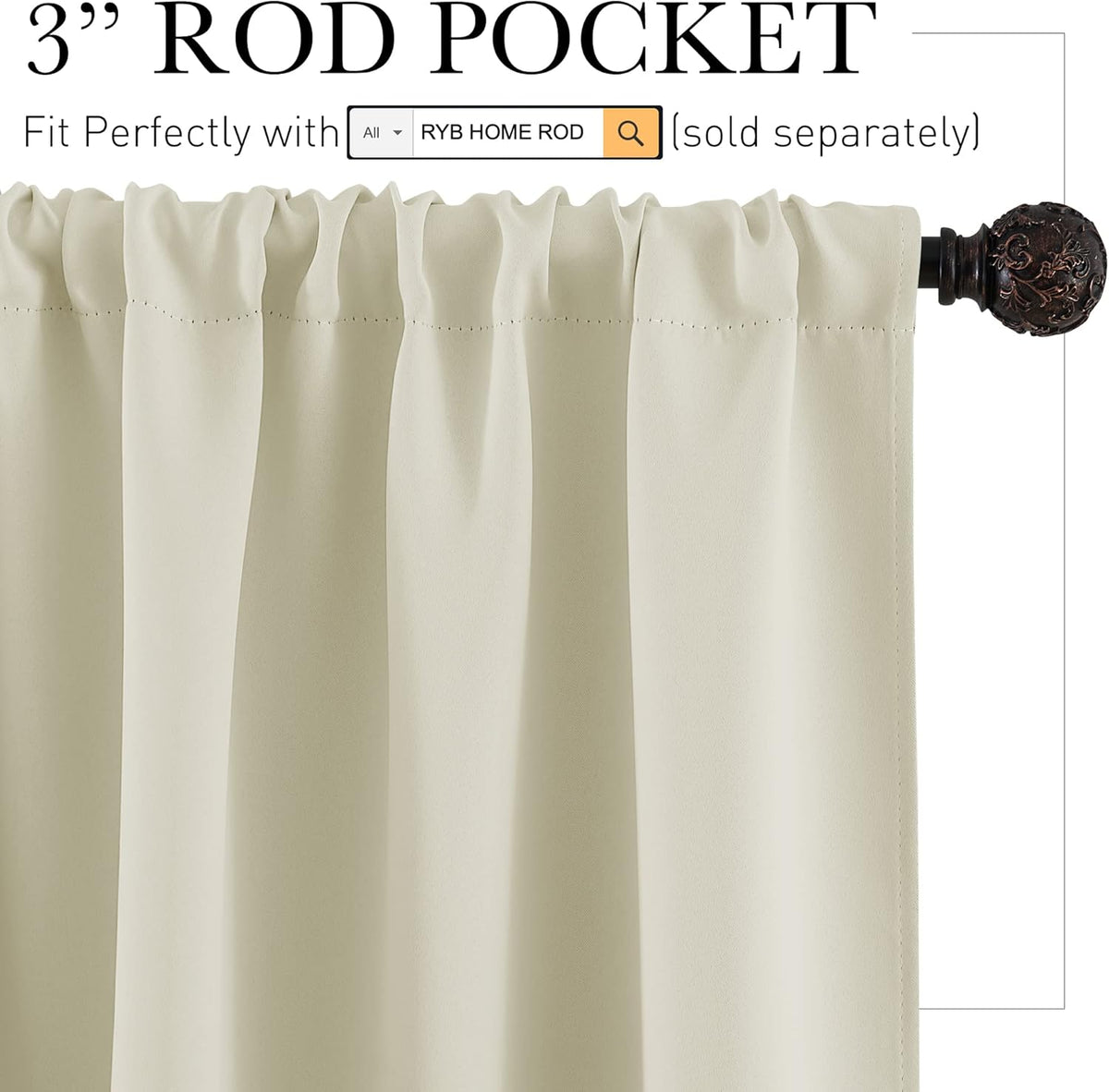 RYB HOME Small Window Curtains - Room Darkening Light Block Energy Efficient Privacy Drapes for Kitchen Dining Bedroom Bath Basement, W 42 x L 36 inches, Beige, 2 Panels