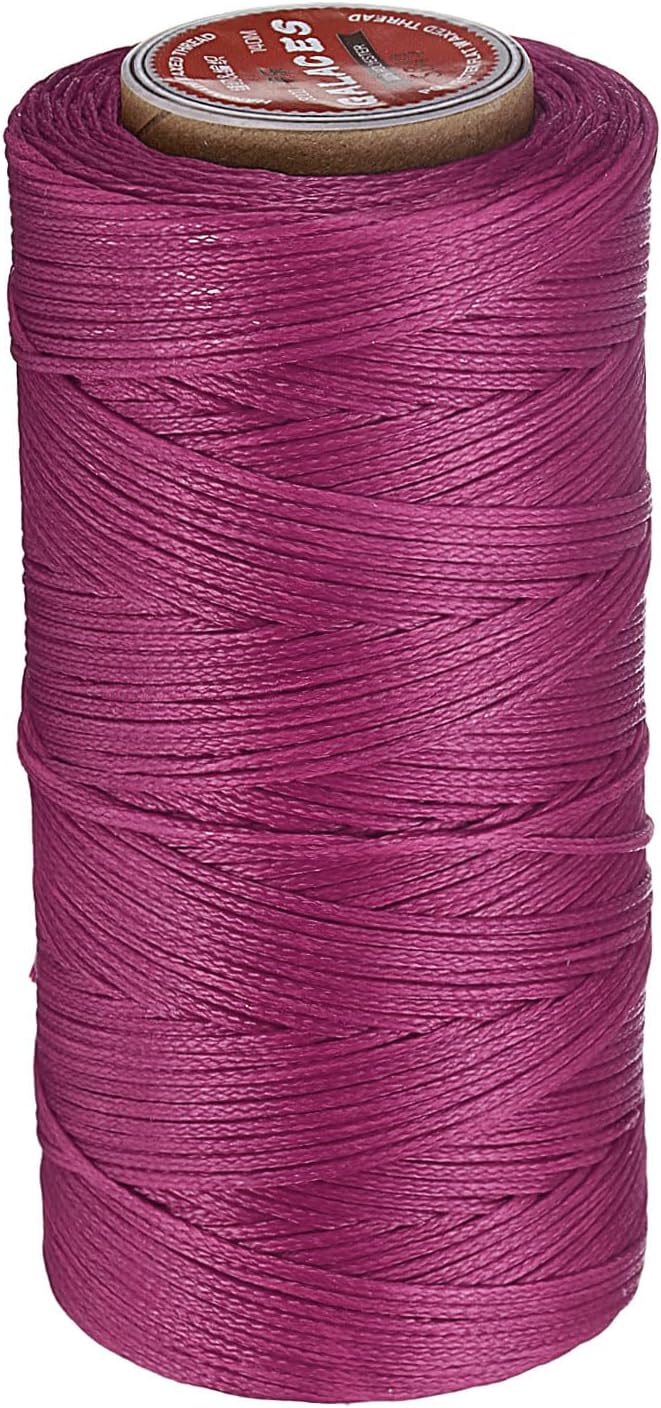 uxcell Flat Leather Sewing Waxed Thread, 140m / 153 Yards Polyester Wax String, 300D Wax Stitching Cord for Leather Crafts, Bookbinding, Bracelets Braided, Reddish Purple