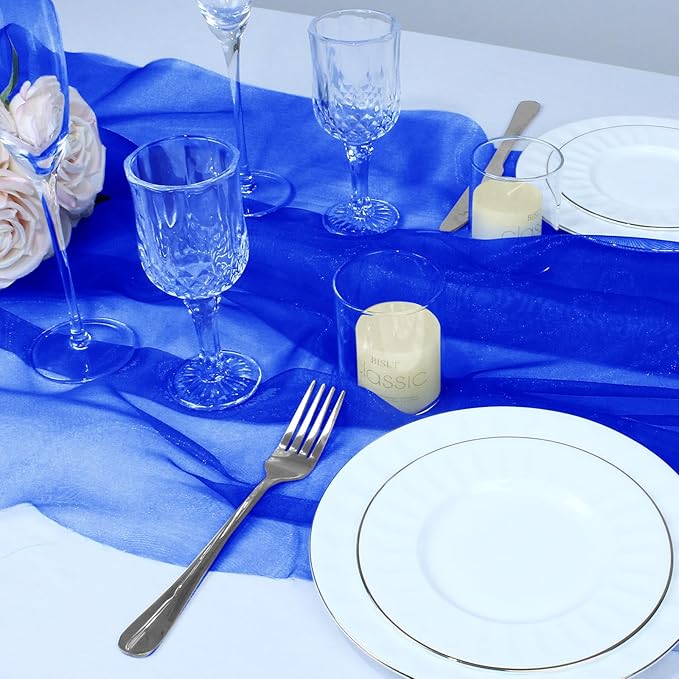 VACVELT Sheer Organza Fabric by The Yard, 60 Inch Wide Royal Blue Organza Fabric Bolt Bridal Sheer Tulle Fabric, Silk Organza Fabric Roll for Wedding Party Decorations Backdrop Curtain (2 Yards)