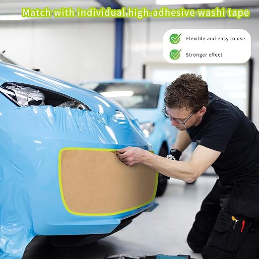 6 Rolls Pre-Taped Paint Masking Paper and 3 Masking Tape, 50 Feet/ Roll Assorted Sizes Tape and Drape Painters Paper for Painting, Automotive Paint, Floor Protection, Wall Covering, Floor Protection