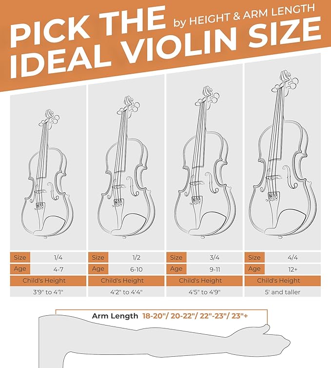 Vangoa Violin 1/4 Size Set Fiddle Outfit, Handcrafted Quarter Starter Acoustic Violins Kit with Solid Wood Side Board Lightweight Hard Case for Beginners Students, Child, Kids, Adults, Right Handed