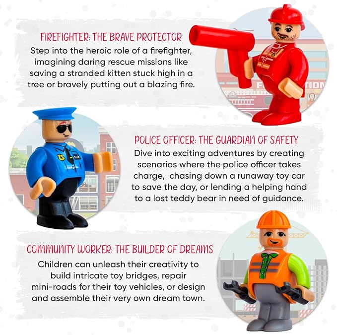 FUNERICA Toy Figures & Playsets - Firefighter, Police Officer, Construction Worker, with Parts - Play People Figures for Toddlers & Kids - Little People Toy Figurines