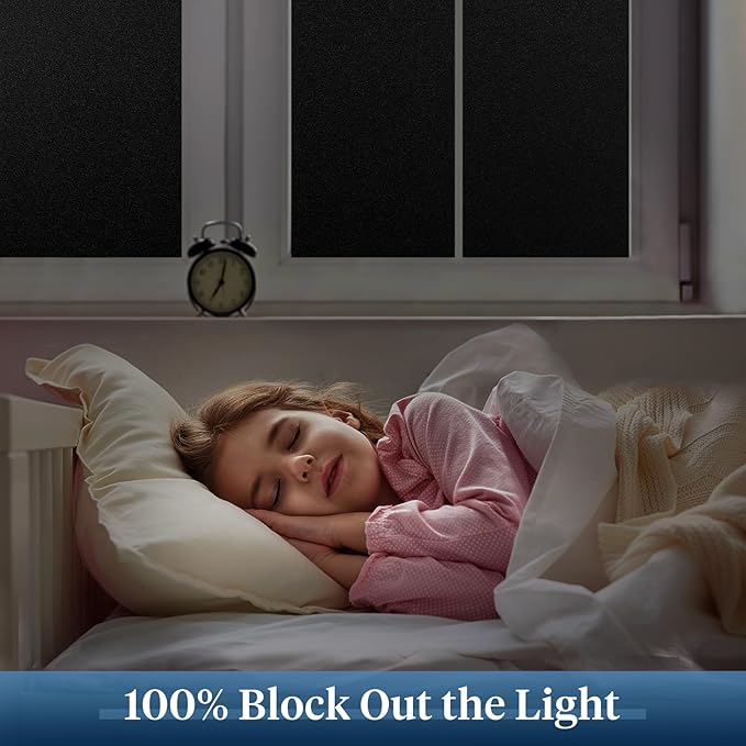 Haton Blackout Window Film, Frosted Privacy Cover for Glass, Sun Light Blocking Black Out Window Tint, Static Cling Room Darkening Heat Control Shades for Home Day and Night, Black 17.5" x 78.7"