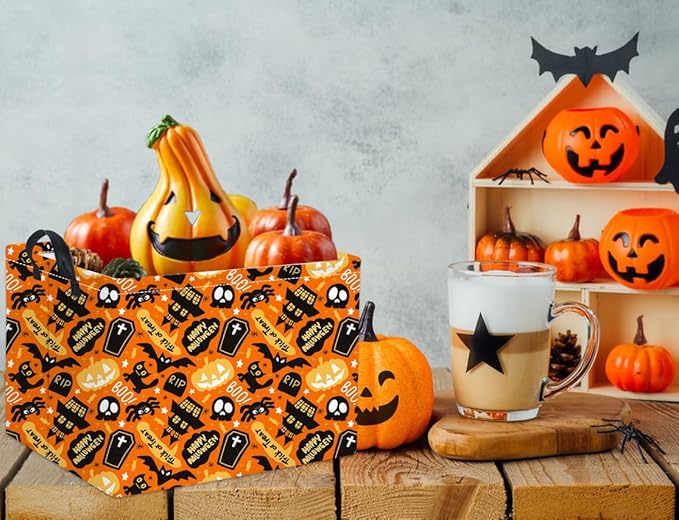 HIYAGON Rectangular Halloween Basket for Boys and Girls Kids Trick or Treat Pumpkin Basket for Halloween Parties Cute Storage Bin Organizer Box Room Decor(Spider Halloween)