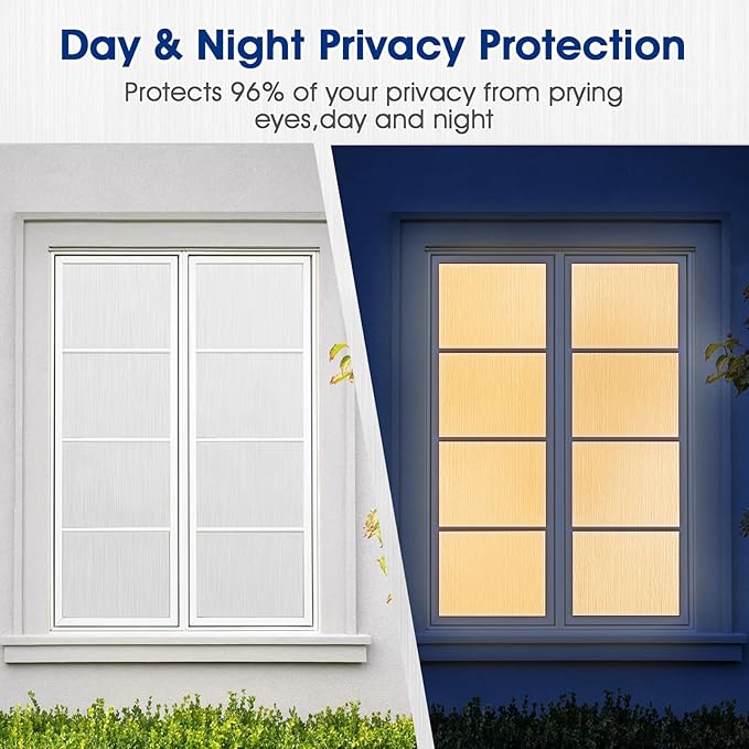 Privacy Window Film Static Cling, Frosted Glass Decorative Window Film with 96% UV Blocking, Non-Adhesive Removable Window Cling for Home Office Bathroom, 35.4 x 118.1 Inches, White