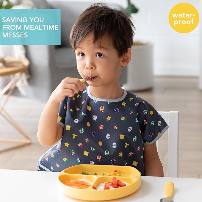 Bumkins Bibs - Toddler Bibs, Waterproof, Large for 1-3 Years, Short Sleeve