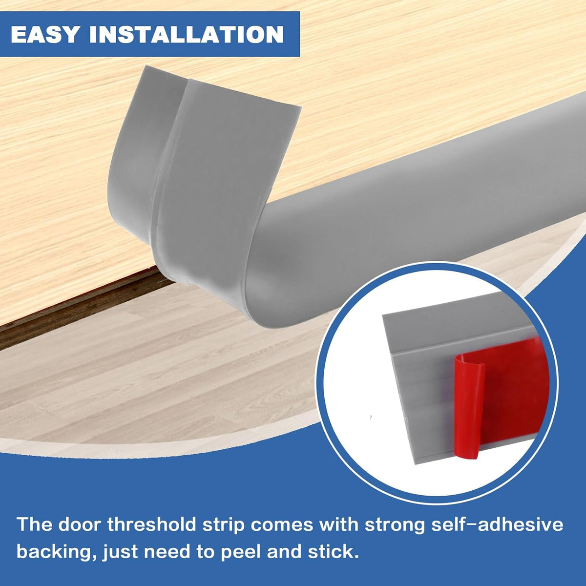 Vinyl Door Threshold Flooring Transition Strip Self Adhesive Carpet Edging Strip for Laminate Doorway Edge Threshold from 1/5" to 2/5" (Gray, 6.6 Ft)