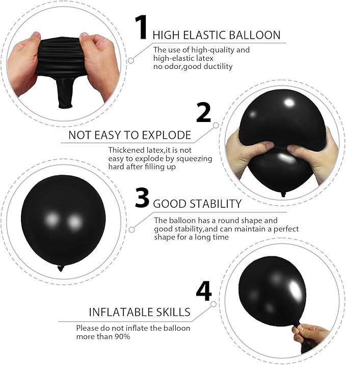 140pcs Balloon Arch Kit, Black Balloons of Different Sizes Pack of 18 12 10 5 Inch Party Balloon Kit for Birthday Party or Balloon Arch as Graduation Wedding Baby Shower Anniversary Party