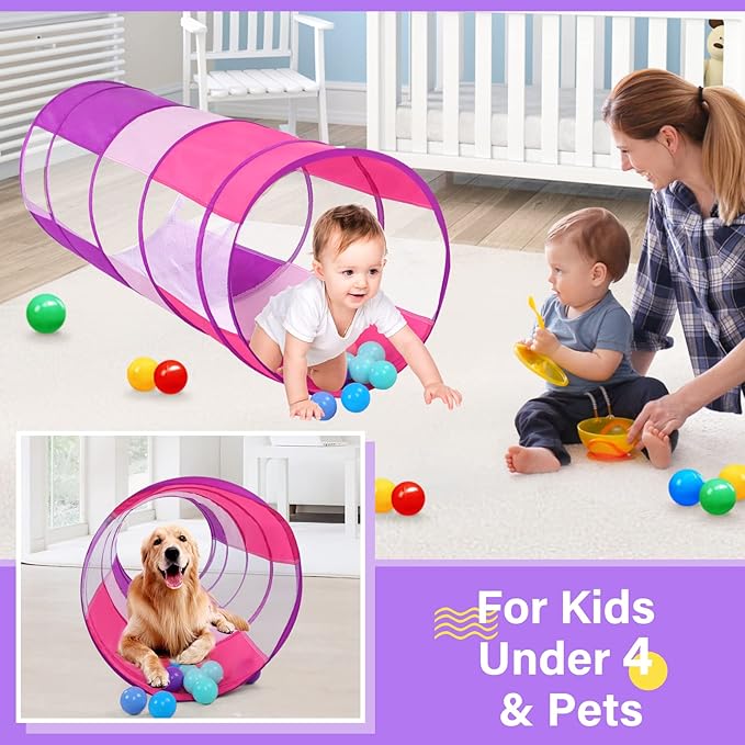 Moncoland Kids Play Tunnel Tent for Toddler, 6-ft Pop Up Crawl Toy Baby Children or Dog Cat with Breathable Mesh, Collapsible Gift Boy & Girl Indoor Outdoor Game(Colorful Mesh)