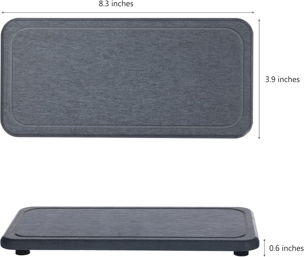 2 Pcs Water Absorbing Stone Trays, Kitchen/Bathroom Sink Soap Dish, Diatomite Tray Used for Hand Soap & Cosmetic Bottles in The Modern Home, 4" W x 8.3" L, Dark Gray