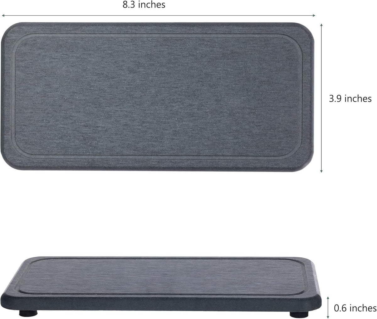 2 Pcs Water Absorbing Stone Trays, Kitchen/Bathroom Sink Soap Dish, Diatomite Tray Used for Hand Soap & Cosmetic Bottles in The Modern Home, 4" W x 8.3" L, Dark Gray