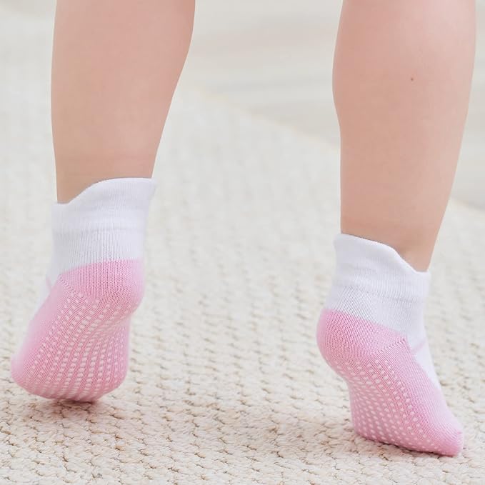 Zaples Baby Non Slip Grip Ankle Socks with Non Skid Soles for Infants Toddlers Kids Boys Girls