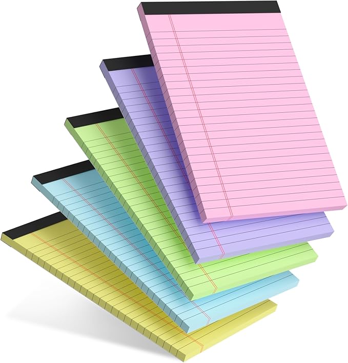 5pcs Colored Note Pads 5x8 College Ruled Small Legal Pads Paper Notepads 5 Pack Study Back Writing Pads 5 x 8 Paper Pads Perforated Narrow Ruled Pads of Paper 30 Sheets/Pack