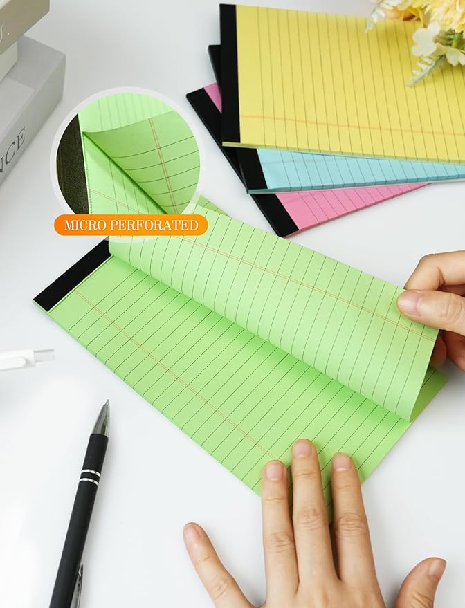 12 Pack Small Note Pads 5x8, Small Colored Legal Pads 5x8 College Ruled, Perforated Legal Notepads, 30 Sheets/Pack Writing Pads 5x8, Colored Notepads 5 x 8 Lined Paper Pads for Office Supplies