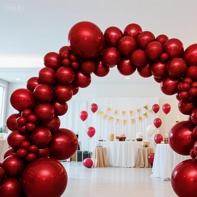 140pcs Burgundy Round Balloons Different Sizes 18 12 10 5 Inch Latex Balloons for Arch Decoration Party Balloon Kit for Graduation Birthday Party Wedding Balloon Baby Shower Decoration