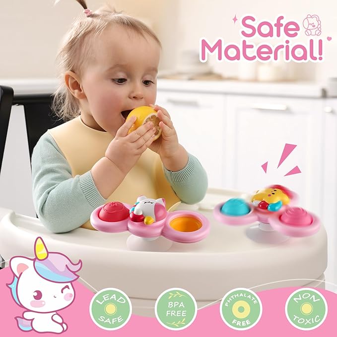 ALASOU 3PCS Pop Suction Cup Spinner Toys for 1 Year Old Boy Girl|Novelty Spinning Tops Toddler Toys Age 1-2|Sensory Baby Bath Toy for Toddlers 1-3|12 18 Months Boy Birthday Gift for Infant