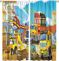 Kids Cartoon Construction Window Curtains, Funny Construction Site Cars and Helicopter Rod Pocket Decorative Windows Curtain for Children Teens Room Decor 63x72in (30% Blackout)