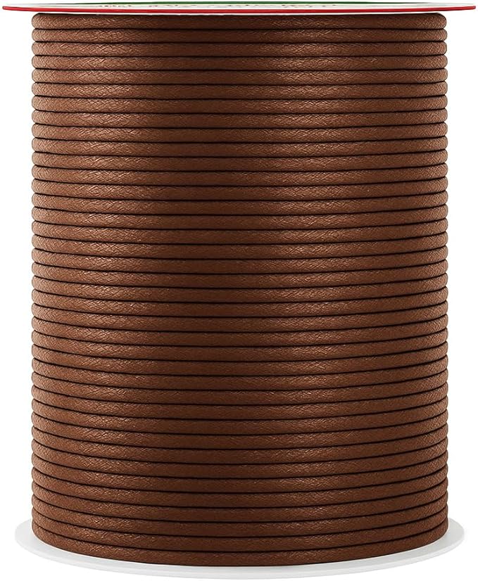 Mandala Crafts 2mm 109 Yards Brown Cotton Waxed Cord for Jewelry Making Bracelet Cord Waxed String - Beading String Thread Jewelry Cords for Necklaces String