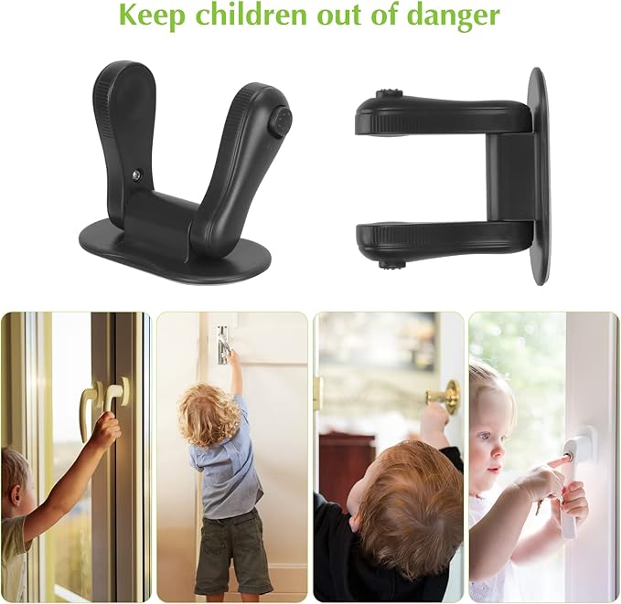 Child Proof Door Lever Lock, 2 Pack Door Locks for Kids Safety, Door Knob Child Proof, Baby Proofing, 3M Adhesive, Door Handle Child Proof, Baby Safety Locks for Toddlers (Black)