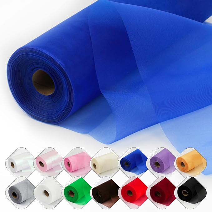 Crystal Organza Fabric Tulle 11 Inch by 50 Yards Sheer Tulle Rolls for DIY Craft Wedding Party Baby Shower Decor Gift Wrapping Party Supplies (Royal Blue)