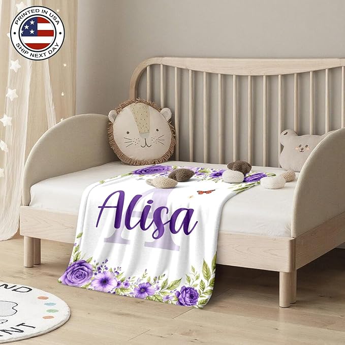Ship Next Day, Personalized Baby Blanket – Printed in USA, Custom Baby Blanket for Boys & Girls, Baby Blanket with Name, Baby Shower, Easter, Christmas, Birthday Newborn & Toddler Gifts, Baby Gifts