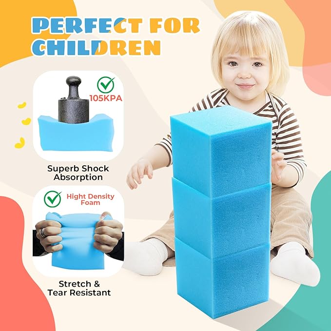 Foam Pit Cubes - 24 PCS 5 Inches Gymnastics Foam Blocks Trampoline Blocks, Multi-Sport Protective Padding for Freerunning, Trampoline, Parkour, Skate Parks & BMX - Blue