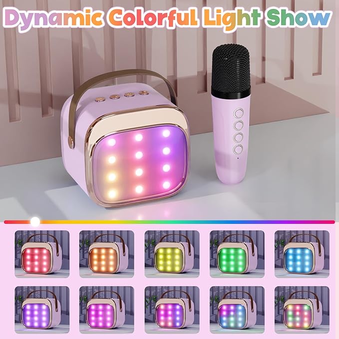 FLUESTON Mini Karaoke Machine for Kids Adults, Portable Bluetooth Speaker with 2 Wireless Microphones, Birthday Kids Gifts Toys for Girls Ages 3, 4, 5, 6, 7, 8, 9,10,11,12+ Years Old