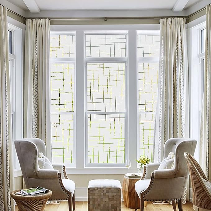 NINETREX Frosted Window Privacy Film,Window Cling Privacy Film, Decorative Glass Static Cling Non-Adhesive Vinyl Removable for Home Office Cross Pattern,23.6 x 78.7Inches