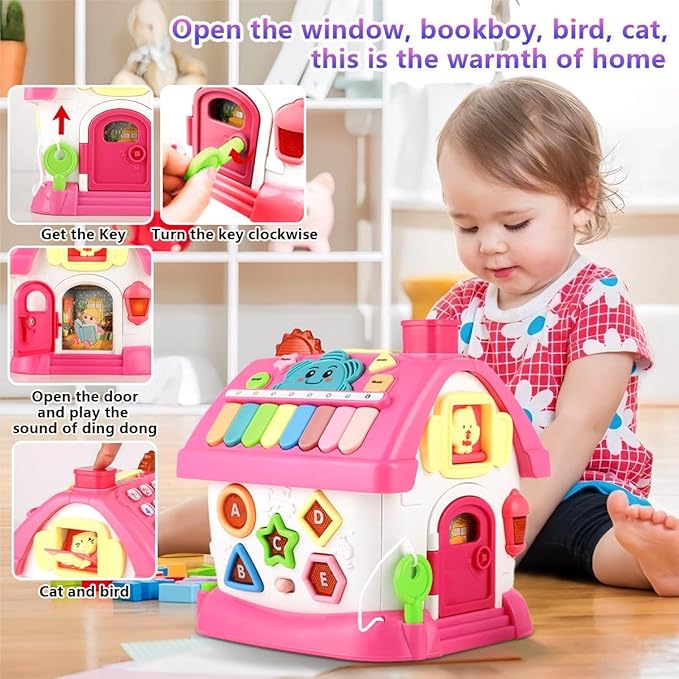 OKREVIEW Toys for 1+ Year Old Girls - Montessori Musical Toys for Toddlers Age 1-2, 8-in-1 Multi-Functional Music House with Sound, Lights, Music, Great Gifts for 1+ Year Old Girls Birthday Xmas