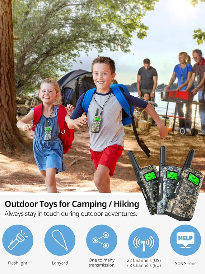 Walkie Talkies for Kids Rechargeable,Toys for Boys and Girls Ages 3-12, 3 Pack Long Range 2-Way Radios, Birthday Gifts,Christmas Stockings, Outdoor Play, Family Games, Hiking Camping Gear