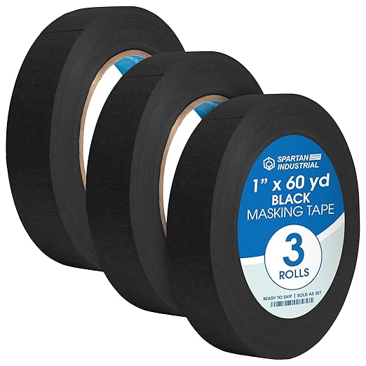 Spartan Industrial - 1" X 60 yd Black Masking Tape - 3 Color Tape Rolls for Arts and Crafts, Painting, and More - No Residue, 5.5 Mil