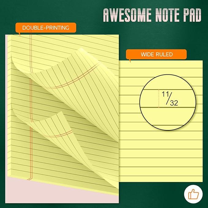 Legal Pads 8.5 x 14 Note Pads, 2 Pack Writing Pads Wide Ruled Notepads, Micro Perforated Yellow Legal Pad 8.5 x 14, Double-Side Printed Lined Paper 30 Sheets Per Note Pads for Home, Office, School