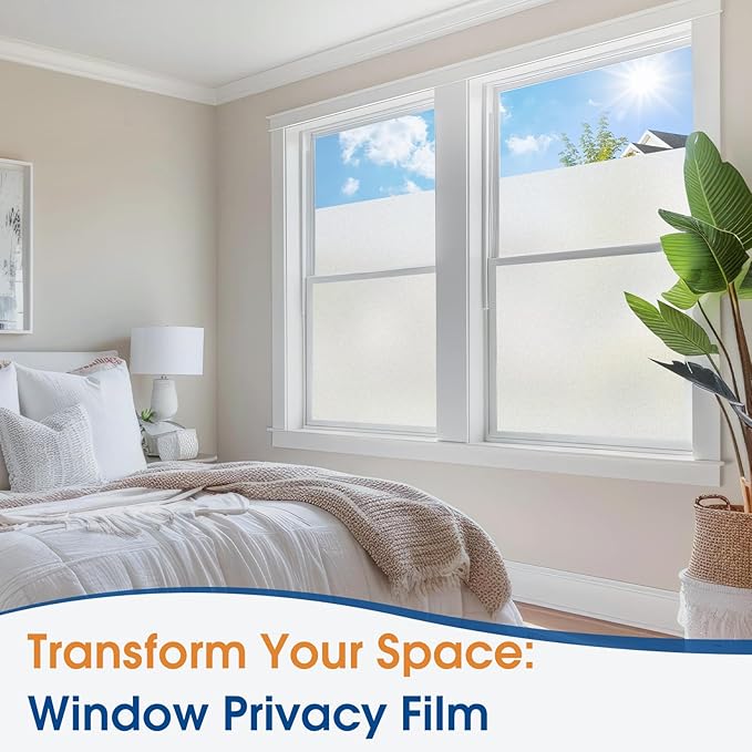 Homein Frosted Glass Window Privacy Film with Tools UV Blocking Privacy Film for Glass Windows, Static Cling No Glue Removable Reusable Anti Glare for Home Day and Night, Pure 35.4x78.7 inch