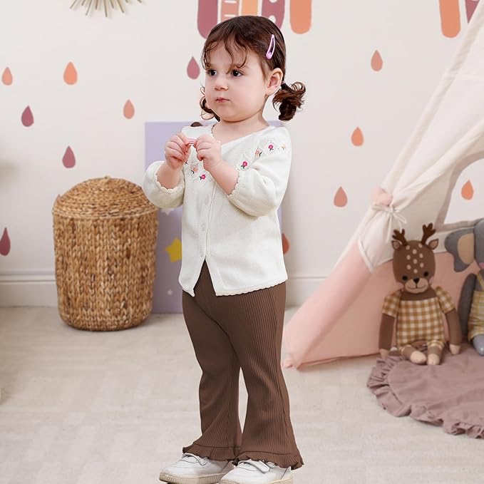 Neutocd Toddler Baby Girl 2-Pack Pants Bell Bottom Infant Baby Girl Solid Ribbed Cotton Leggings