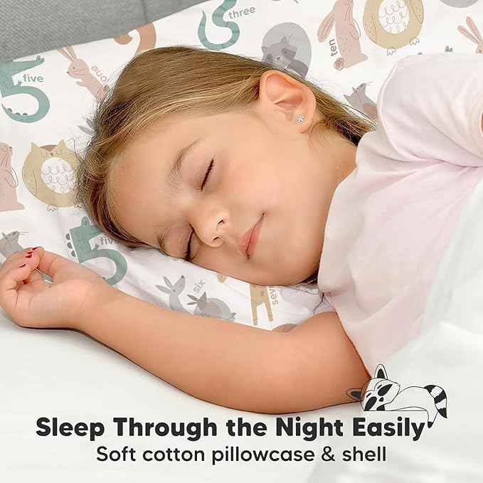 KeaBabies Toddler Pillow with Pillowcase, Jumbo 14X20 - Soft Organic Cotton Toddler Pillows for Sleeping - Machine Washable - Perfect for Travel, Toddler Bed Set (Wild Count)