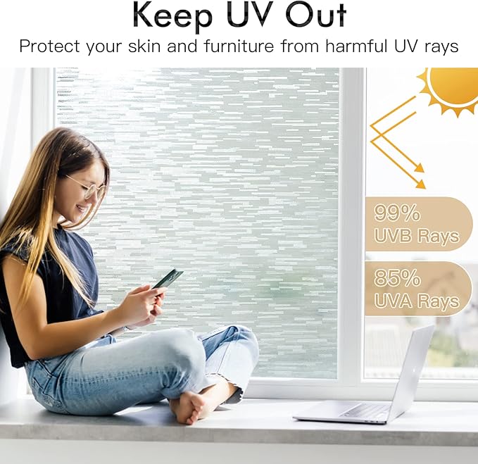 Haton Window Privacy Film, Frosted Glass Static Cling Sun Heat Blocking Window Clings, Frosting Opaque Coverings, Vinyl Removable Stickers Tint for Home Door Office, Non Adhesive 17.5" x 118.1"